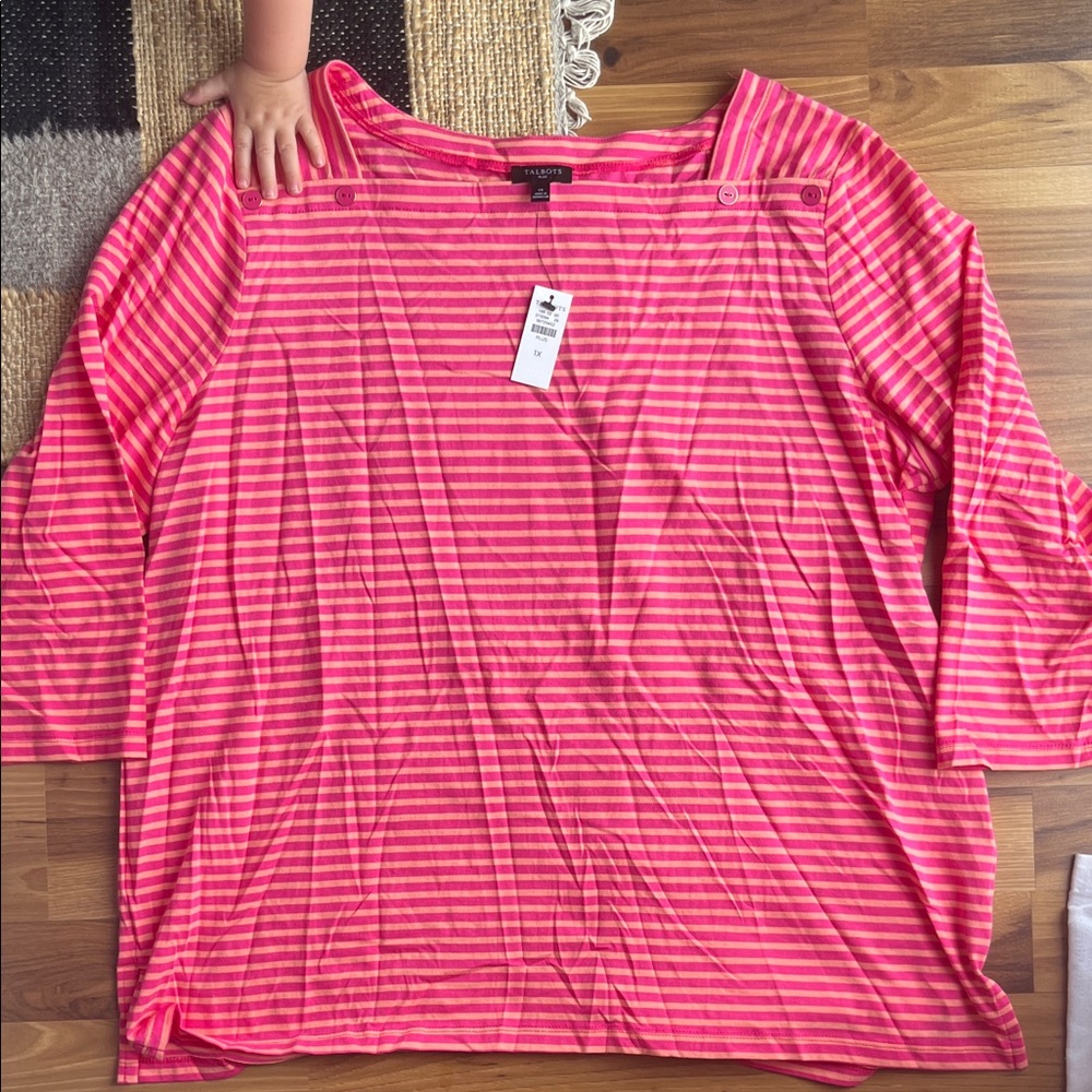 Talbots Vibrant Pink Striped Long Sleeve Top